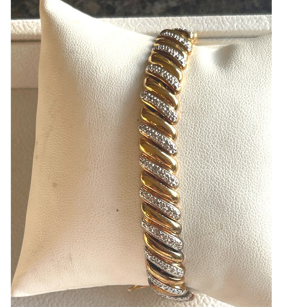 Vintage Ross-Simons 925  Diamond Bracelet 7" Two Tone Gold Vermeil 22g